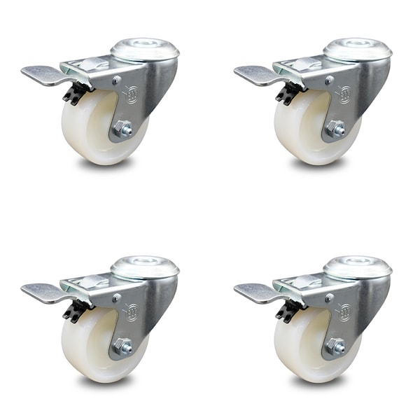 3 Inch Nylon Wheel Swivel Bolt Hole Caster Set with Total Lock Brake SCC